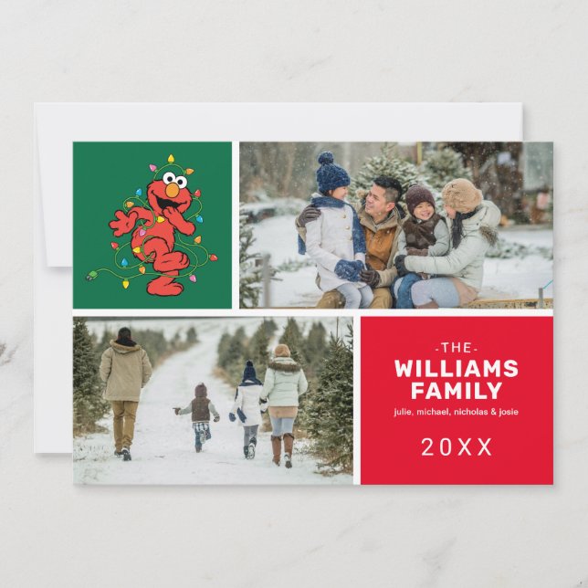 Cartão De Festividades Rua Sésamo | Foto de Natal da Família do Elmo (Frente)