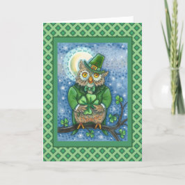 CARTÃO DE FESTIVIDADES RUAS. PATRICK DAY OWL, 4 LEAF CLOVER LEPRECHAUN