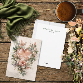Cartão De Festividades Rubor Floral Coração Borboletas e Suaves Botânicos