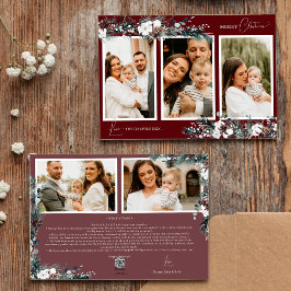 Cartão De Festividades Ruby Red Greenery Vintage Cinco Colagem de Fotos