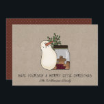 Cartão De Festividades Russo Country Snowman e Gingerbird Men<br><div class="desc">Rustic Snowman e Gingerbird Men Kraft Holiday Card. Que maneira engraçada de enviar seus cartões de natal para sua família, amigos e parceiros de negócios. O cartão apresenta um adorável bonitinho primitivo homem de neve ao lado de um jarro de gengibre de gengibre e um picado de santo e bagas....</div>