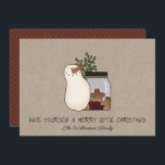 Cartão De Festividades Russo Country Snowman e Gingerbird Men<br><div class="desc">Rustic Snowman e Gingerbird Men Kraft Holiday Card. Que maneira engraçada de enviar seus cartões de natal para sua família, amigos e parceiros de negócios. O cartão apresenta um adorável bonitinho primitivo homem de neve ao lado de um jarro de gengibre de gengibre e um picado de santo e bagas....</div>
