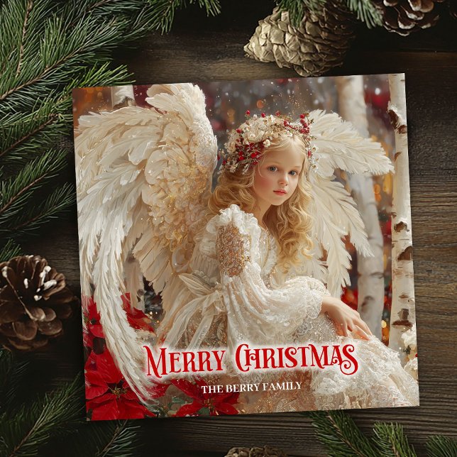 Cartão De Festividades Rustic angelic angel digital holiday greeting card (Rustic angelic angel digital holiday greeting card)
