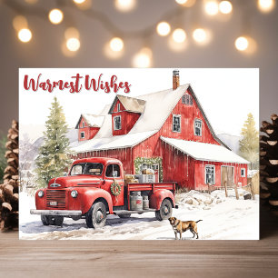 Cartão De Festividades Rustic Barn e Red Truck Winter