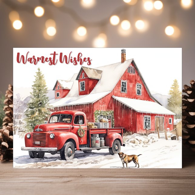 Cartão De Festividades Rustic Barn e Red Truck Winter (Criador carregado)
