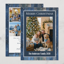 Cartão De Festividades Rustic Blue Wood 5 Foto Personalizado