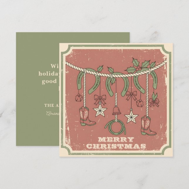 Cartão De Festividades Rustic Boho Merry on the Range Christmas (Frente/Verso)