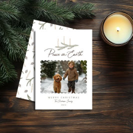 Cartão De Festividades Rustic Botanical Peace on Earth Script Photo