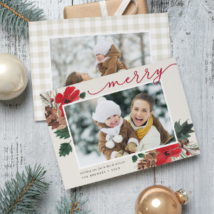 Cartão De Festividades Rustic Bough Watercolor Floral Foto Natal