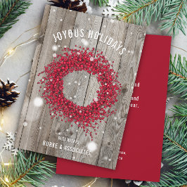 Cartão De Festividades Rustic Business Winter Berry Wood Personalizado