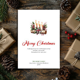 Cartão De Festividades Rustic Christmas candles holly and pine card