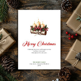 Cartão De Festividades Rustic Christmas candles on wooden log card
