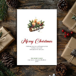 Cartão De Festividades Rustic Christmas candles pine holly design card