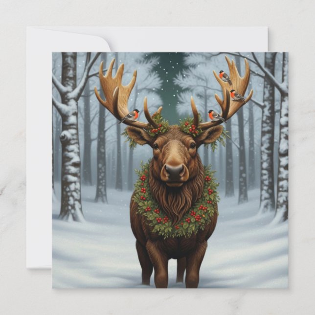 Cartão De Festividades Rustic Christmas moose winter woodland forest  (Frente)