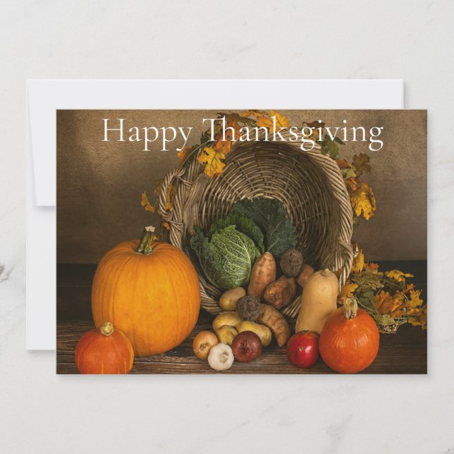 Cartão De Festividades Rustic Cornucopia Harvest Thanksgiving Blessings (Frente)