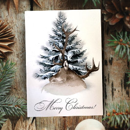 Cartão De Festividades Rustic Deer E Evergreen Costumam Feliz Natal