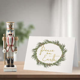 Cartão De Festividades Rustic Elegant Wreath Peace on Earth Holiday