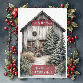 Cartão De Festividades Rustic Farmhouse Magic Christmas Country Pine Tree