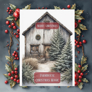 Cartão De Festividades Rustic Farmhouse Magic Christmas Country Pine Tree