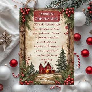 Cartão De Festividades Rustic Farmhouse Magic Christmas Red Barn Country