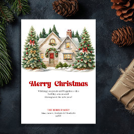 Cartão De Festividades Rustic festive home warm Christmas scene greeting