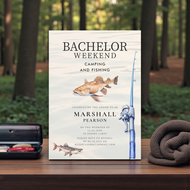 Cartão De Festividades Rustic Fishing Bachelor Weekend Invitation (Criador carregado)