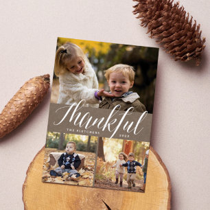 Cartão De Festividades Rustic Gratitude   Thanksgiving Photo Collage Card