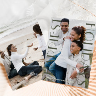 Cartão De Festividades Rustic Green Duas Fotografias Mais Felizes Feriado