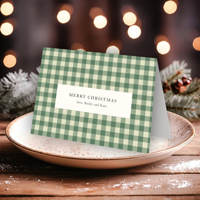Cartão De Festividades Rustic Green Gingham Moderno Natal (Criador carregado)