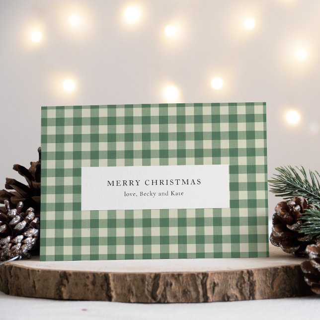 Cartão De Festividades Rustic Green Gingham Moderno Natal (Criador carregado)