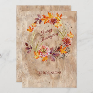 Cartão De Festividades Rustic Grunge Fall Wreath Happy Ação de Graças