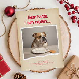Cartão De Festividades Rustic Humorous Funny Bulldog Pet Photo Christmas