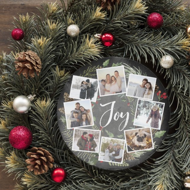 Cartão De Festividades Rustic Joy Wreath | Foto Colagem Natal (Criador carregado)