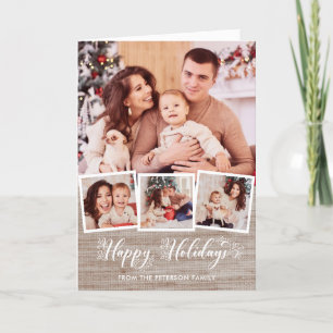 Cartão De Festividades Rustic Linen & Happy Holidays Script 4-Photo