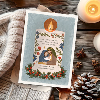 Cartão De Festividades Rustic Nativity Candle Religious Christmas Flat