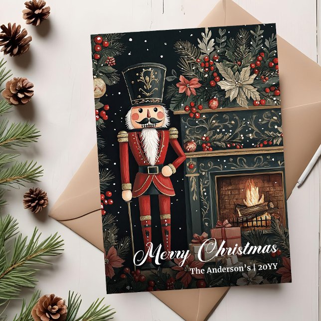 Cartão De Festividades Rustic old fashioned Christmas nutcracker charm (Rustic old fashioned Christmas nutcracker charm Holiday Card)