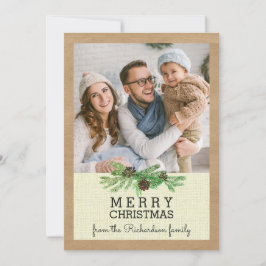 Cartão De Festividades Rustic Pine and Kraft Christmas com sua foto