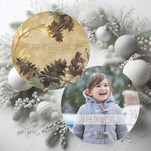 Cartão De Festividades Rustic Pine Cone Chistmas Round Holiday Photo Card