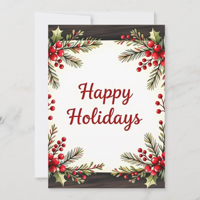 Cartão De Festividades Rustic Pine Watercolor Photo Christmas Card  (Frente)