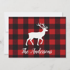 Cartão De Festividades Rustic Plaid Deer Personalized Holiday Card