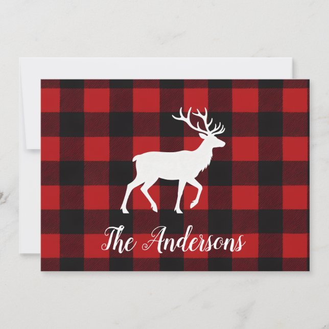 Cartão De Festividades Rustic Plaid Deer Personalized Holiday Card (Frente)