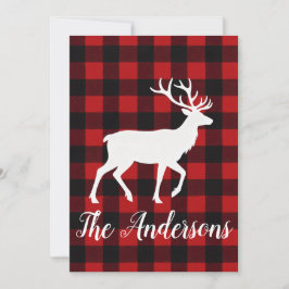 Cartão De Festividades Rustic Plaid Deer Personalized Holiday Card