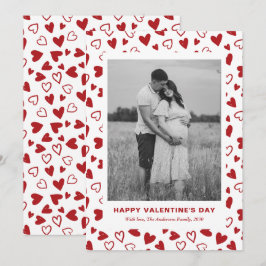 Cartão De Festividades Rustic Red Hearts Pattern One Photo Valentines Day