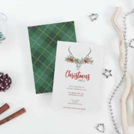 Cartão De Festividades Rustic Reindeer Skull com Xadrez Festa de Natal