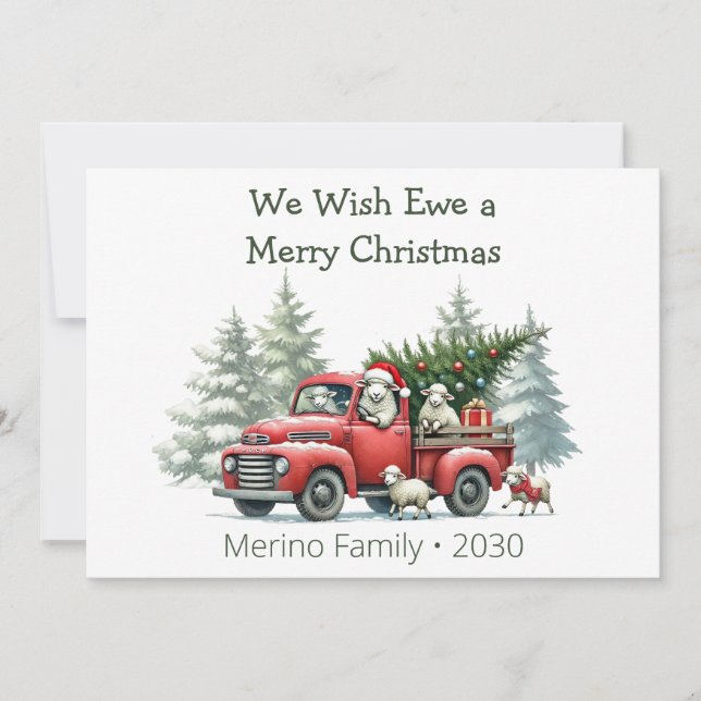 Cartão De Festividades Rustic Sheep Red Truck Themed Photo (Frente)