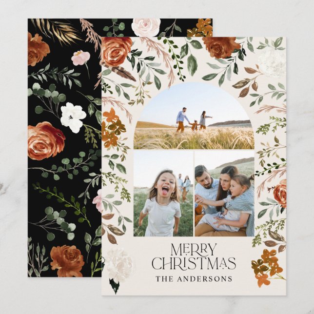 Cartão De Festividades Rustic terracotta 3 foto-botânica, arco elegante h (Frente/Verso)