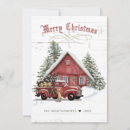 Cartão De Festividades Rustic Vintage Red Truck Dogs Farmhouse Natal