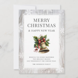 Cartão De Festividades Rustic Watercolor Flocos de Madeira de Natal Bell