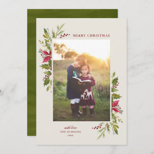 Cartão De Festividades Rustic Watercolor Floral Green