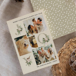 Cartão De Festividades Rustic Watercolor Joy 3-Photo Natal